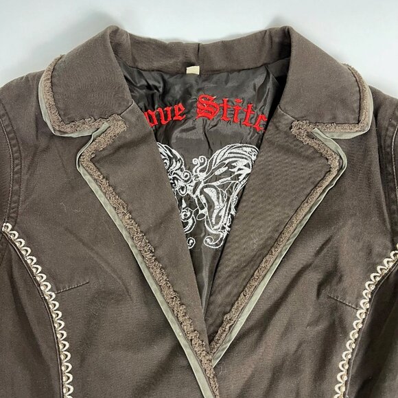 Love Stitch Embroidered Fitted Jacket Blazer Brown Women's Sz. M - Picture 7 of 14